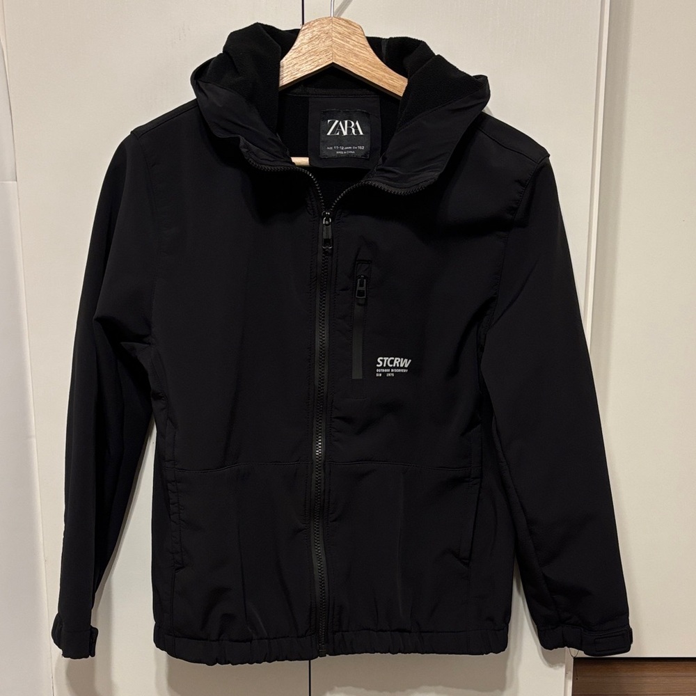 Zara Boys Black Waterproof Jacket with Hood - 11/12